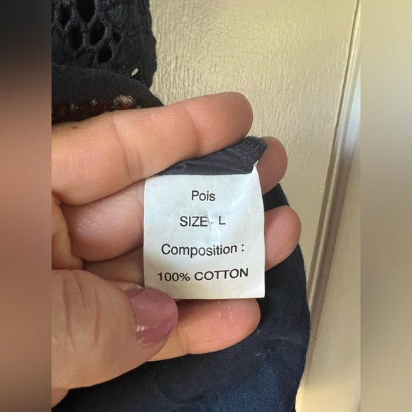 Vintage Manoush Lace Macrame Ruffle Hem Tank Dress Navy Cream Bohemian Boho - Picture 7 of 8